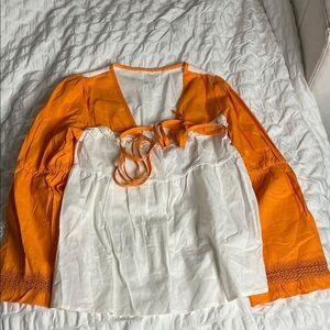 Artisan Orange and White Blouse 100% cotton